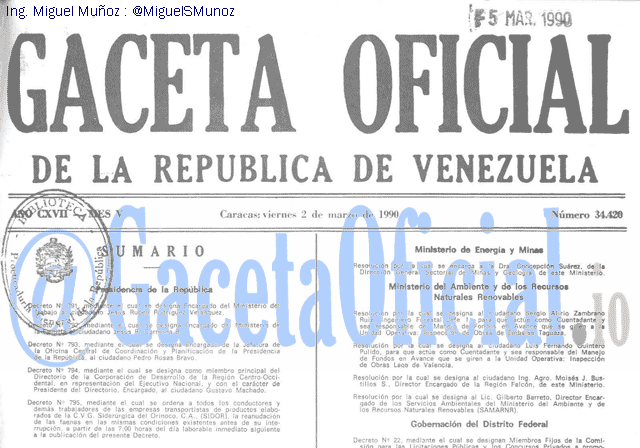 Gaceta Oficial 34420 del 2 Marzo 1990