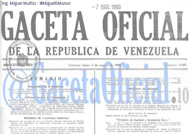 Gaceta Oficial 34421 del 5 Marzo 1990