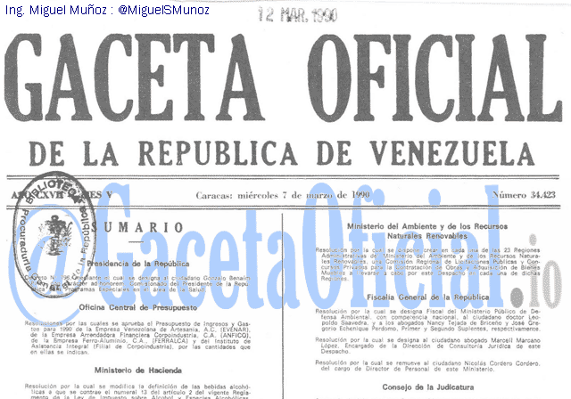 Gaceta Oficial 34423 del 7 Marzo 1990