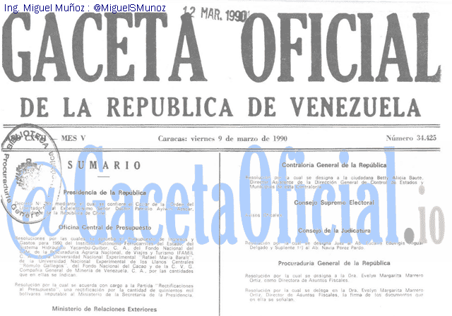 Gaceta Oficial 34425 del 9 Marzo 1990