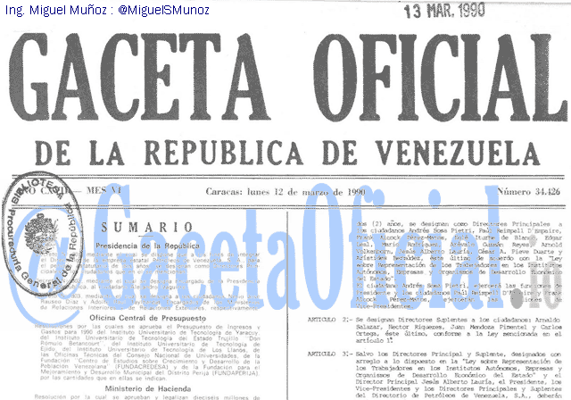 Gaceta Oficial 34426 del 12 Marzo 1990