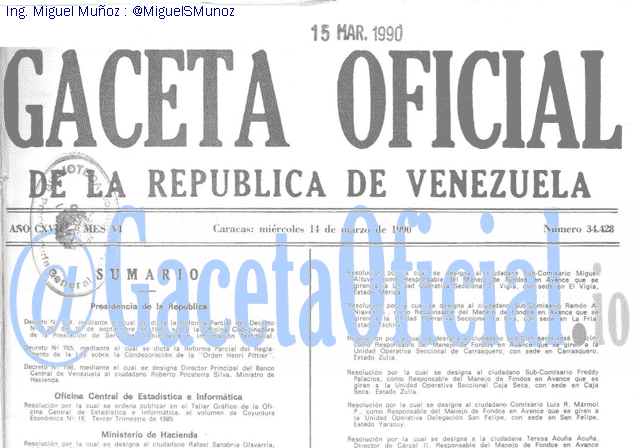 Gaceta Oficial 34428 del 14 Marzo 1990