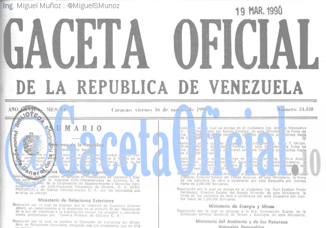 Gaceta Oficial 34430 del 16 Marzo 1990