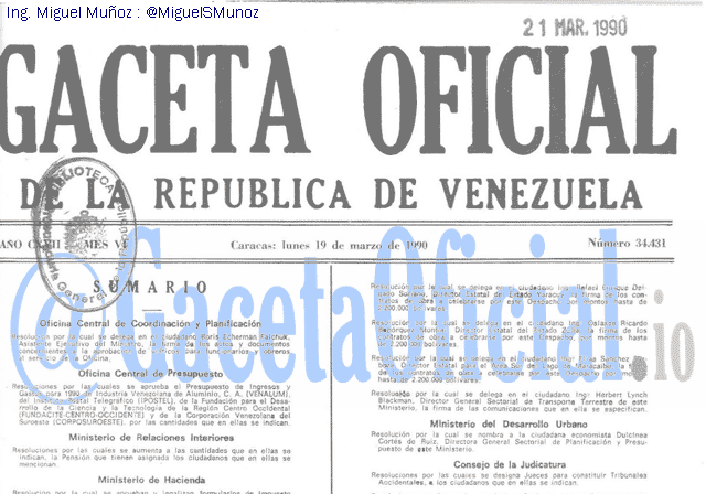 Gaceta Oficial 34431 del 19 Marzo 1990