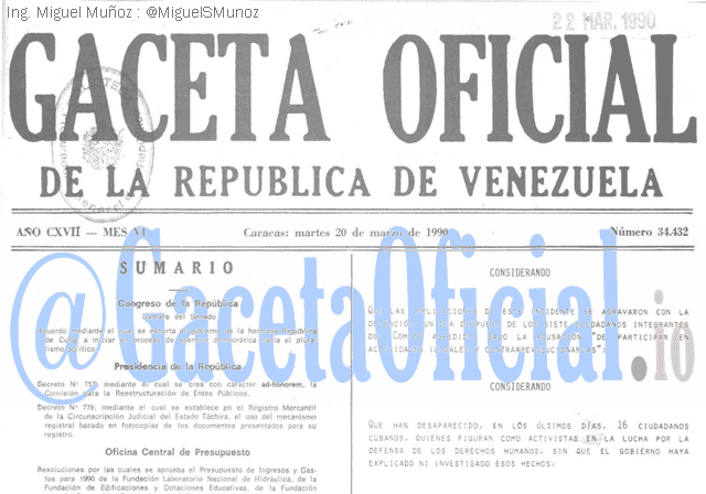 Gaceta Oficial 34432 del 20 Marzo 1990