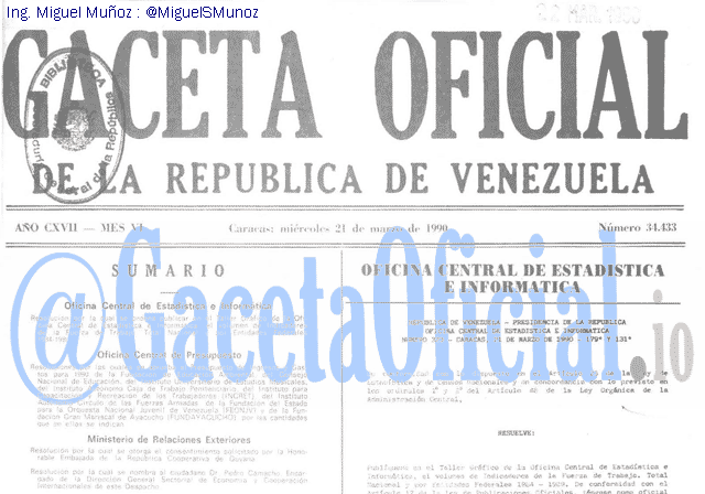 Gaceta Oficial 34433 del 21 Marzo 1990