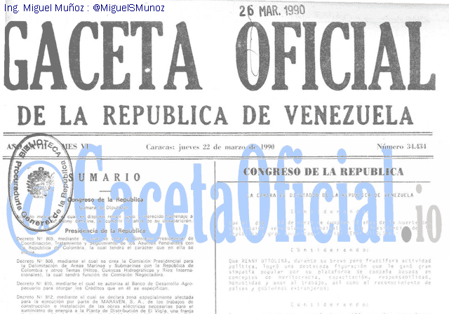 Gaceta Oficial 34434 del 22 Marzo 1990