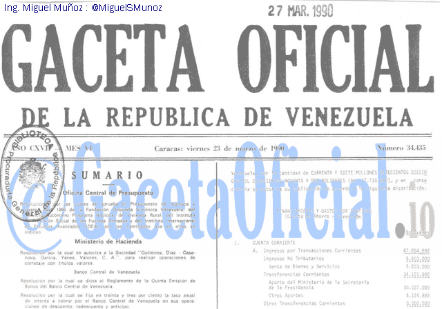 Gaceta Oficial 34435 del 23 Marzo 1990