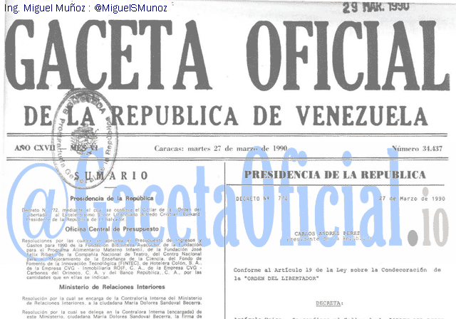 Gaceta Oficial 34437 del 27 Marzo 1990