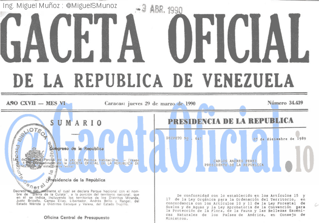 Gaceta Oficial 34439 del 29 Marzo 1990