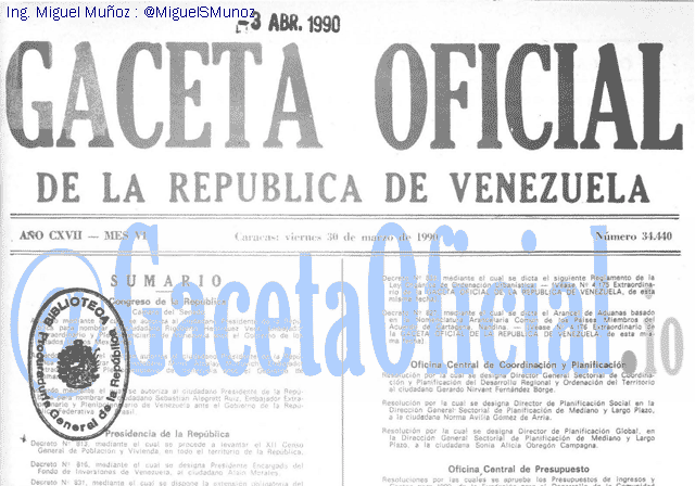 Gaceta Oficial 34440 del 30 Marzo 1990