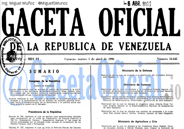 Gaceta Oficial 34442 del 3 Abril 1990
