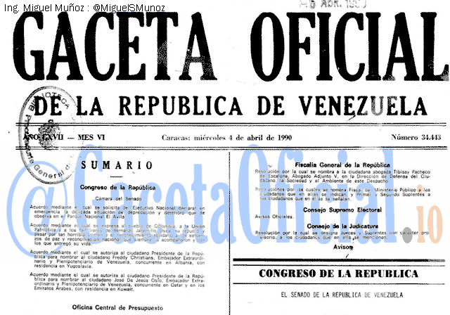 Gaceta Oficial 34443 del 4 Abril 1990