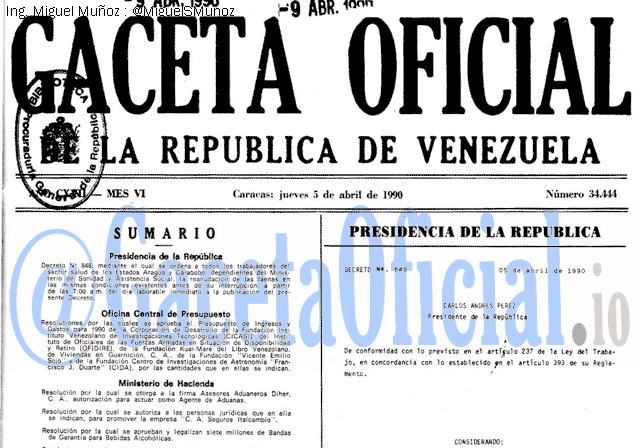 Gaceta Oficial 34444 del 5 Abril 1990