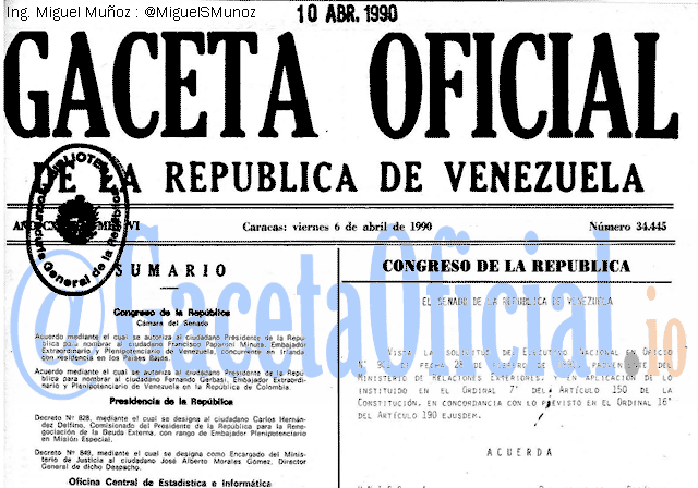 Gaceta Oficial 34445 del 6 Abril 1990