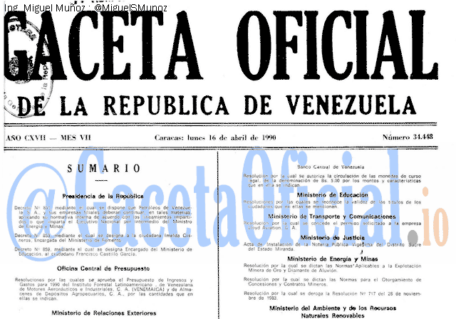 Gaceta Oficial 34448 del 16 Abril 1990