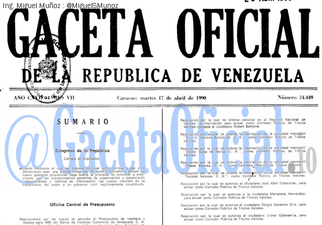 Gaceta Oficial 34449 del 17 Abril 1990
