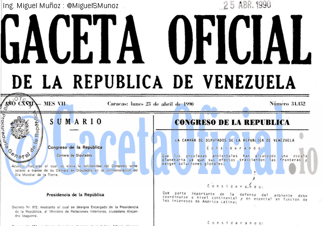 Gaceta Oficial 34452 del 23 Abril 1990