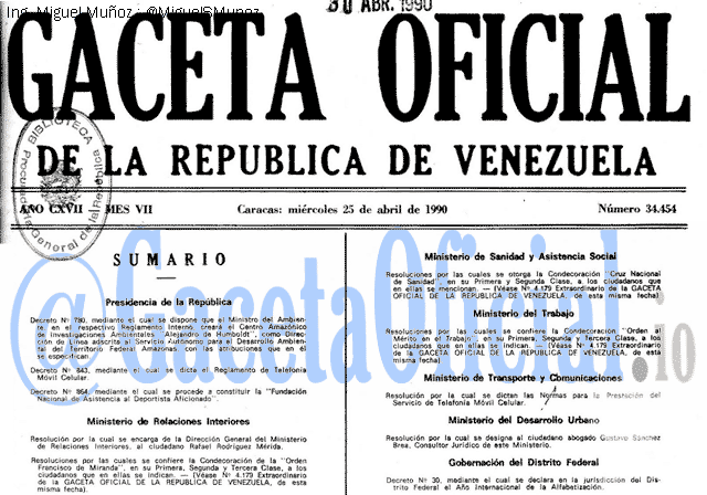 Gaceta Oficial 34454 del 25 Abril 1990