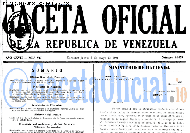 Gaceta Oficial 34459 del 3 Mayo 1990