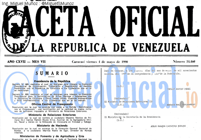 Gaceta Oficial 34460 del 4 Mayo 1990