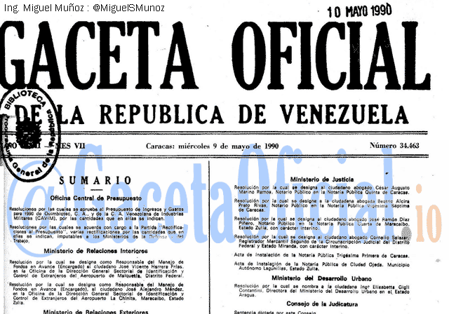 Gaceta Oficial 34463 del 9 Mayo 1990