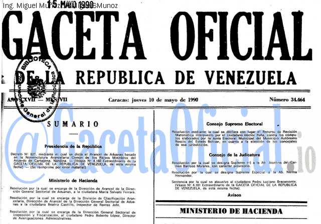Gaceta Oficial 34464 del 10 Mayo 1990