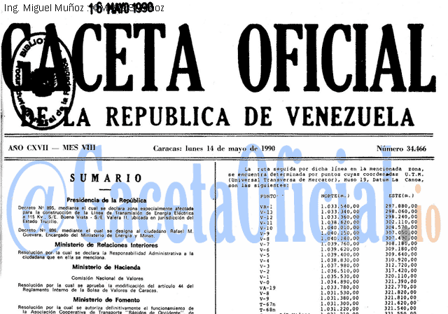 Gaceta Oficial 34466 del 14 Mayo 1990