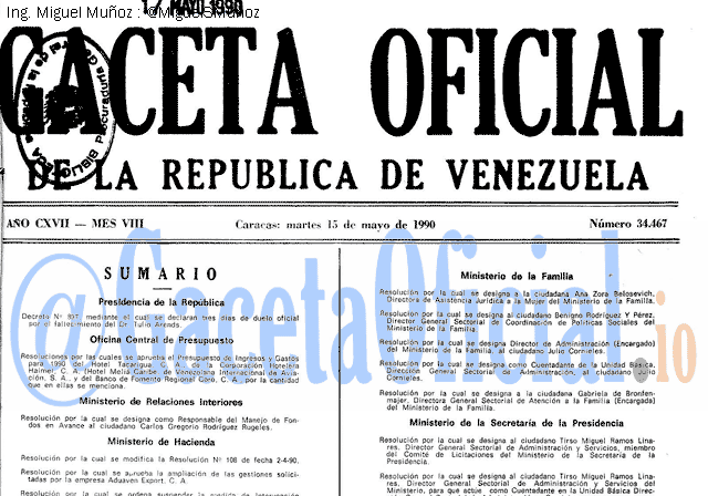 Gaceta Oficial 34467 del 15 Mayo 1990