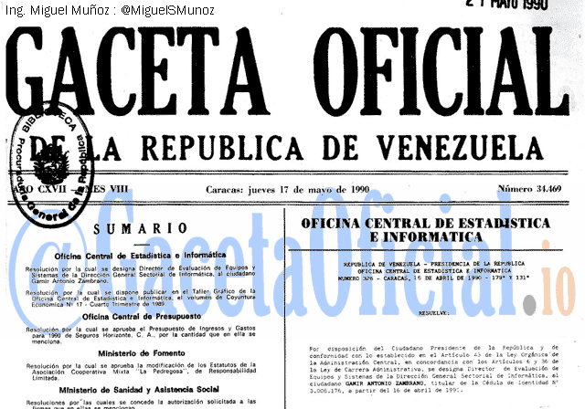 Gaceta Oficial 34469 del 17 Mayo 1990