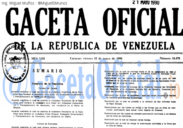 Gaceta Oficial 34470 del 18 Mayo 1990