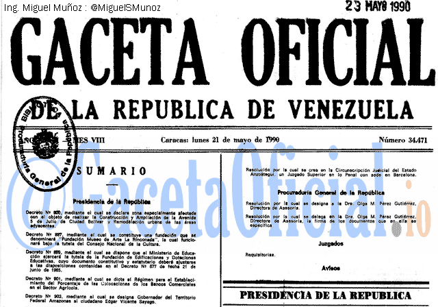 Gaceta Oficial 34471 del 21 Mayo 1990