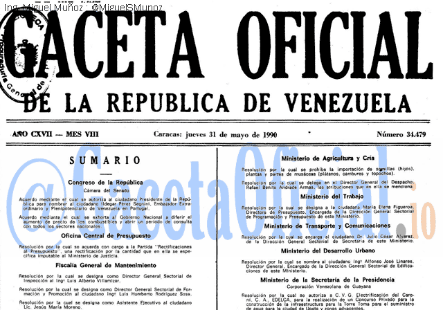 Gaceta Oficial 34479 del 31 Mayo 1990