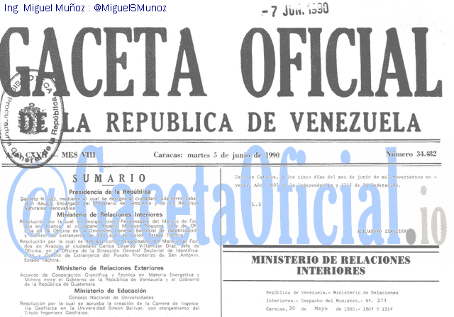 Gaceta Oficial 34482 del 5 Junio 1990