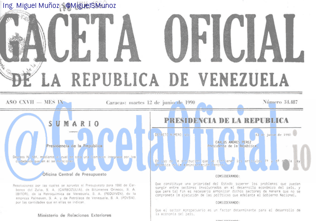 Gaceta Oficial 34487 del 12 Junio 1990