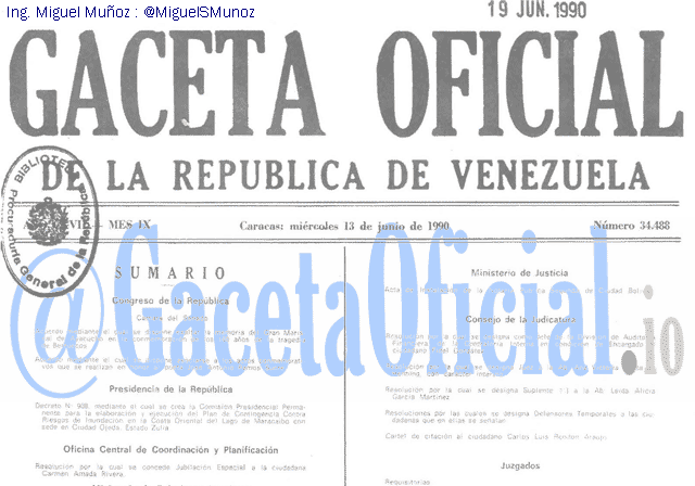 Gaceta Oficial 34488 del 13 Junio 1990
