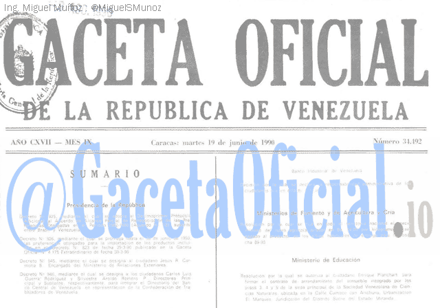 Gaceta Oficial 34492 del 19 Junio 1990