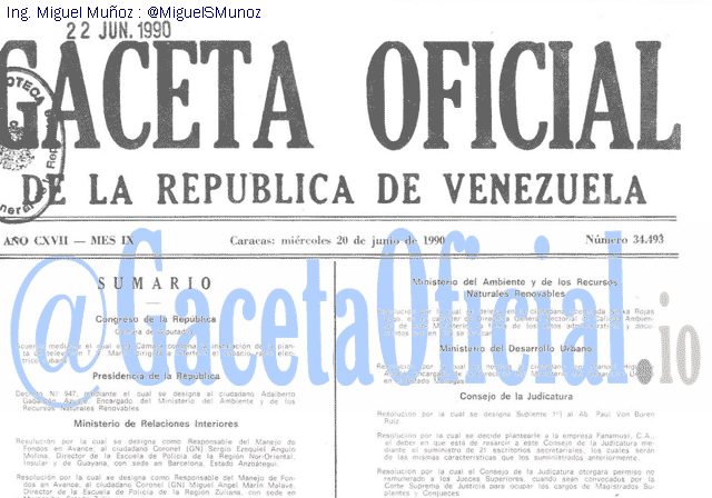 Gaceta Oficial 34493 del 20 Junio 1990