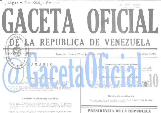 Gaceta Oficial 34495 del 22 Junio 1990