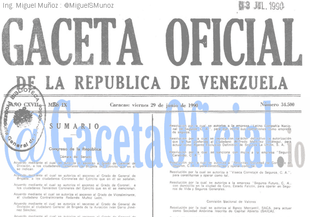 Gaceta Oficial 34500 del 29 Junio 1990