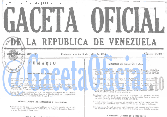 Gaceta Oficial 34502 del 3 Julio 1990