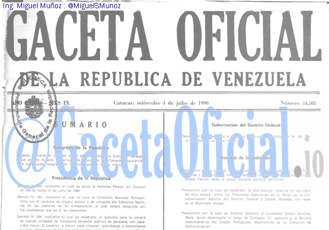 Gaceta Oficial 34503 del 4 Julio 1990