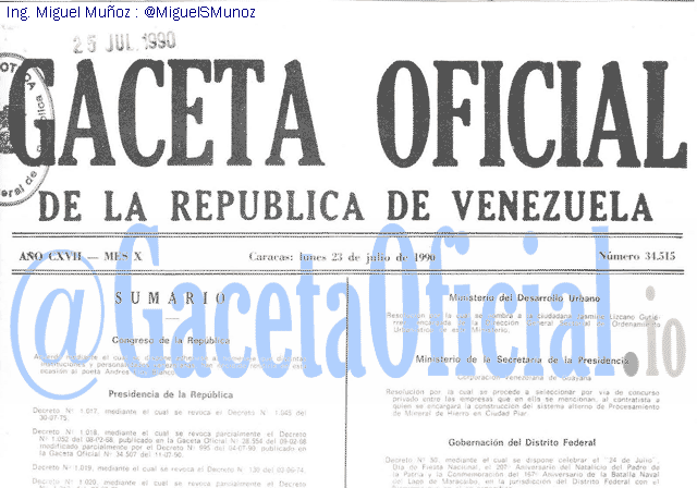 Gaceta Oficial 34515 del 23 Julio 1990