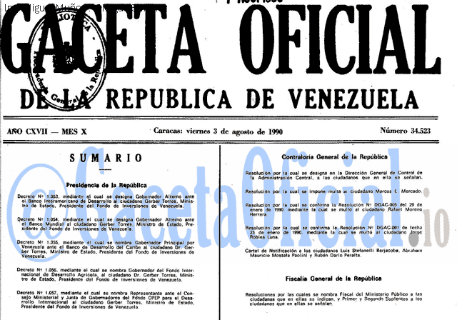 Gaceta Oficial 34523 del 3 Agosto 1990