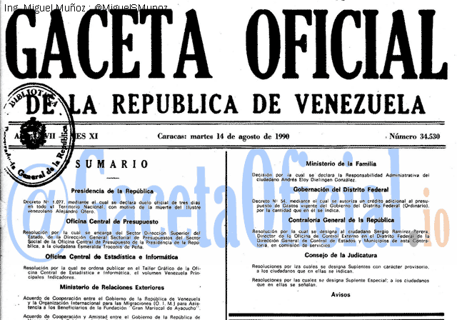 Gaceta Oficial 34530 del 14 Agosto 1990