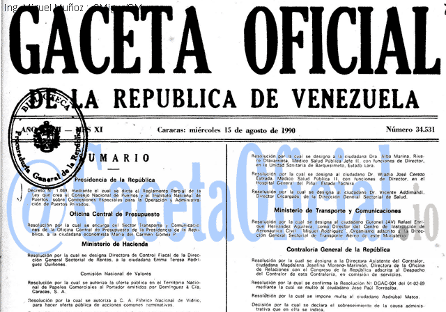 Gaceta Oficial 34531 del 15 Agosto 1990