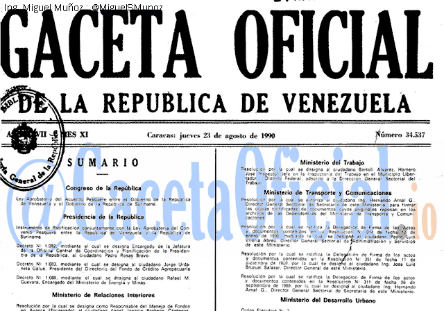 Gaceta Oficial 34537 del 23 Agosto 1990