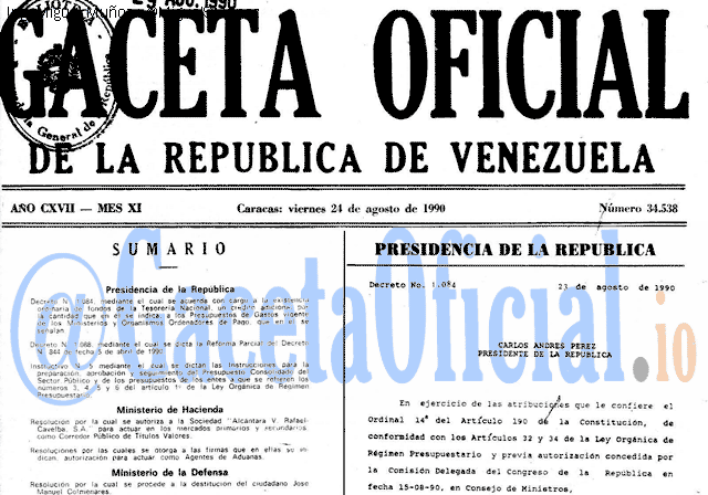 Gaceta Oficial 34538 del 24 Agosto 1990