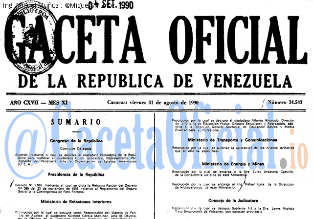 Gaceta Oficial 34543 del 31 Agosto 1990