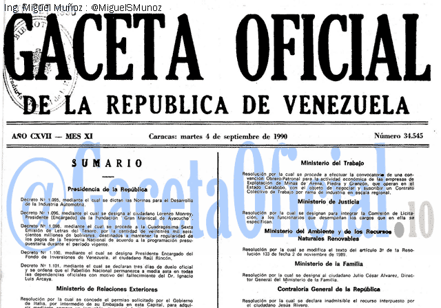 Gaceta Oficial 34545 del 4 Septiembre 1990